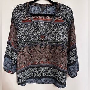 Women’s Printed Blouse Size L Paisley Print Multi Color Boho Pullover